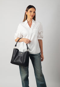 Velvet Genuine Leather Handbag (Black)