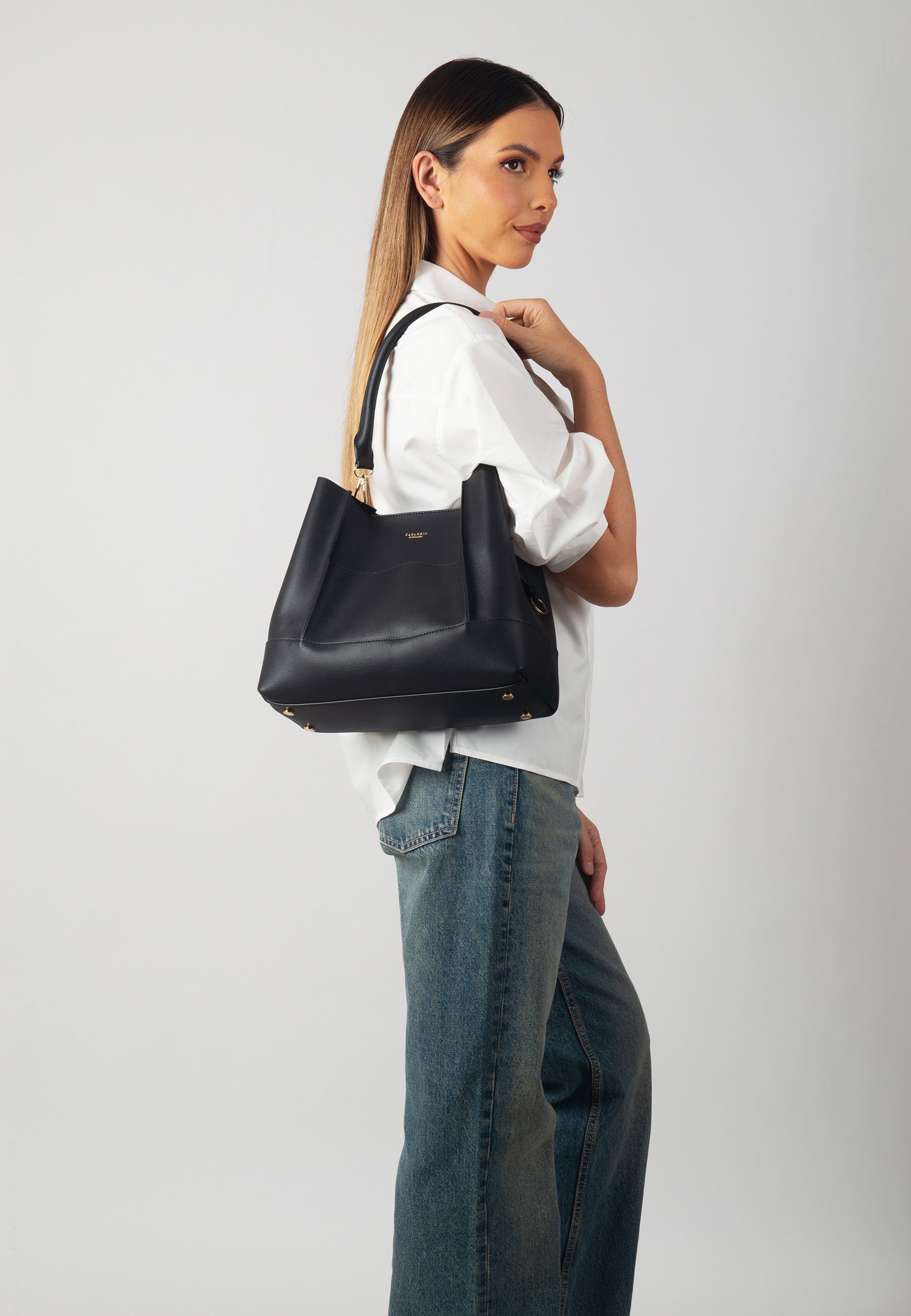 Velvet Genuine Leather Handbag (Black)