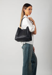 Velvet Genuine Leather Handbag (Black)