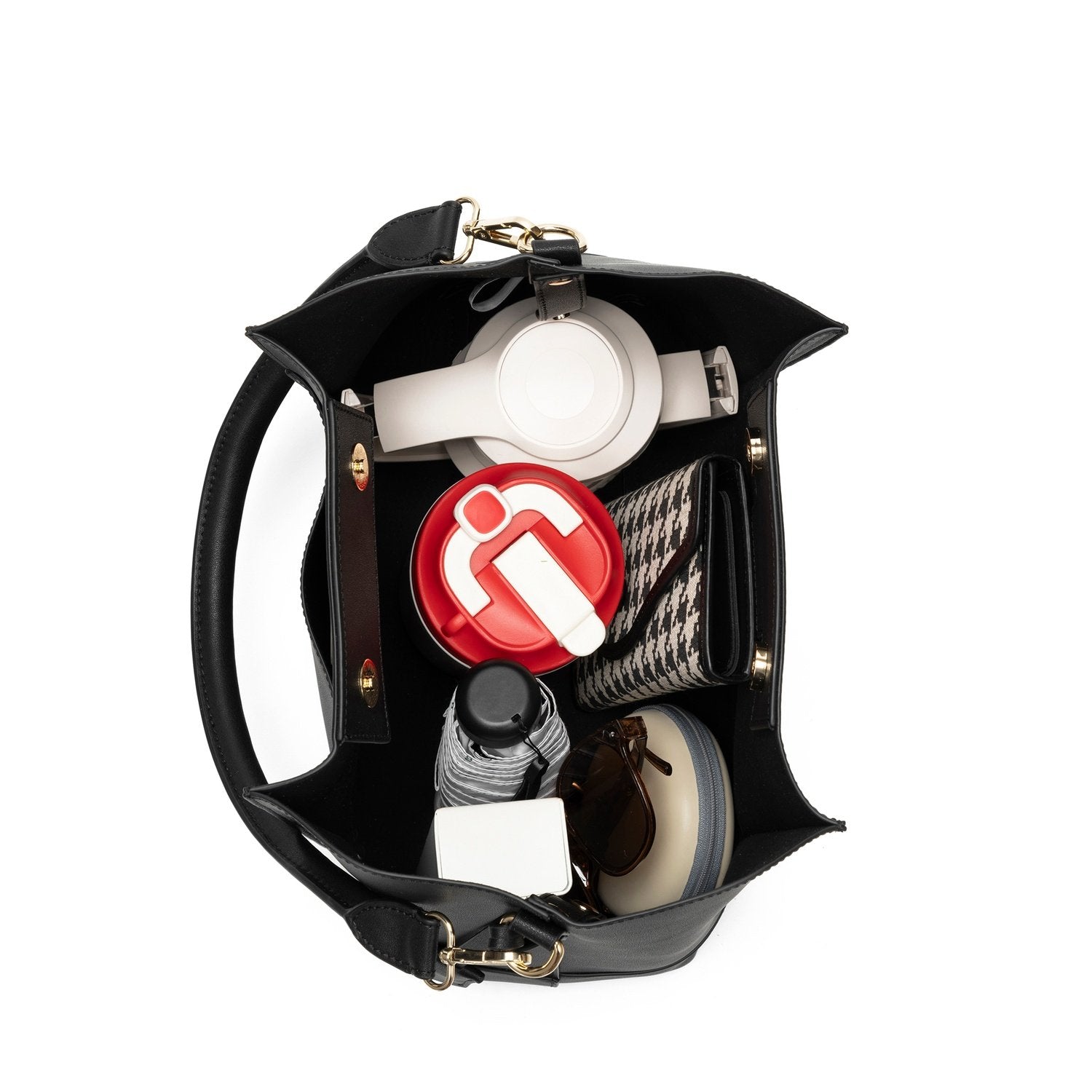 Velvet Genuine Leather Handbag (Black)